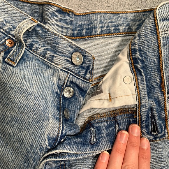 Levi's 501 Blue Distressed Jean Shorts - Picture 5 of 9